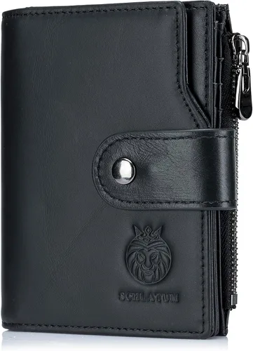 Miniatura 59 de LUKZIJAES Billetera de cuero genuino para hombre, con bloqueo RFID, delgada, plegable, bolsillo frontal, #3-Café, Vintage