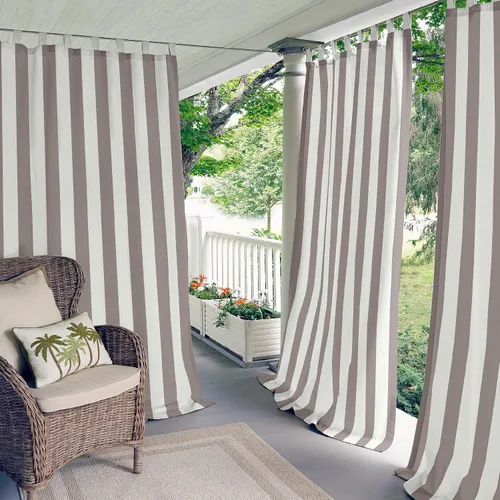Elrene Home Fashions Highland Stripe - Cortina para interiores y exteriores, 50 x 108 pulgadas, color gris