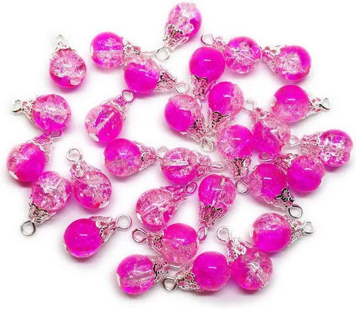 Miniatura 3 de 30pcs Handcrafted Crackle Glass Beads Drops w/Silver Wire & Bead Cap ~Jewelry Making~ (Army Green)