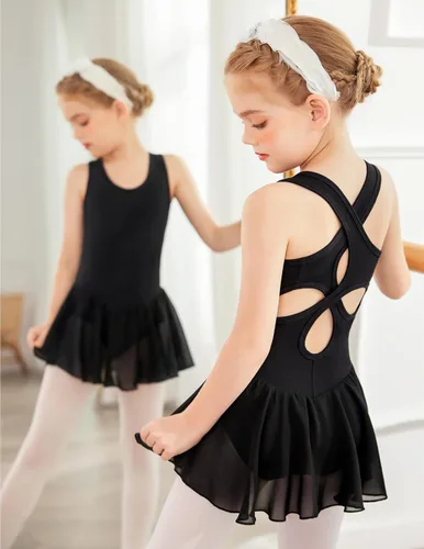 Miniatura 3 de Arshiner Leotardo de ballet con espalda hueca para niñas con falda sin mangas, vestidos de baile