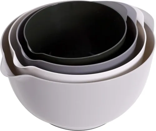 Miniatura 8 de BoxedHome Juego de cuencos de plástico anidables con boquilla de vertido, apto para microondas y lavavajillas, base antideslizante sin BPA, juego