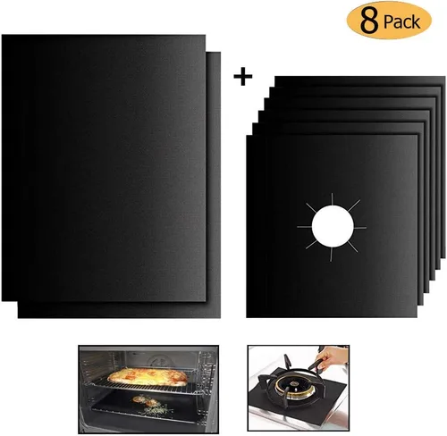 Miniatura 8 de BOMJJOR - Juego de 8 fundas de revestimiento para horno y quemadores de estufa, protectores de gas reutilizables de 10.6 x 10.6 pulgadas, cubierta