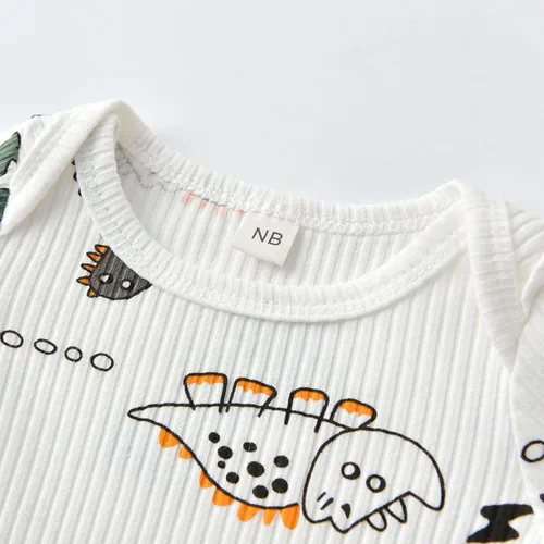 Miniatura 9 de Conjunto de 3 piezas de ropa de bebé recién nacido con estampado de manga larga + pantalones + sombrero