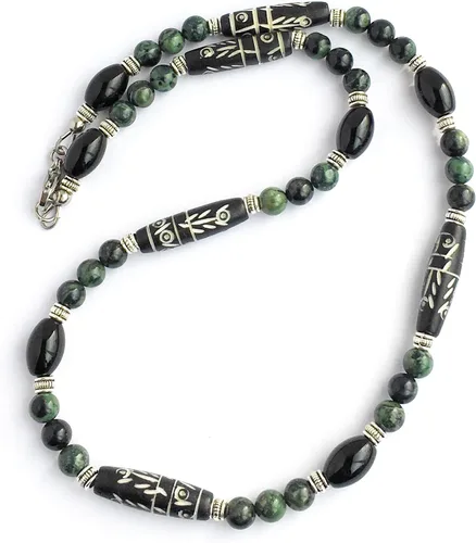Miniatura 11 de Mami's Gem Studio Collar de estilo tribal para hombre, cuentas con hueso tallado, ónix negro y piedras preciosas, hecho a mano en Estados Unidos