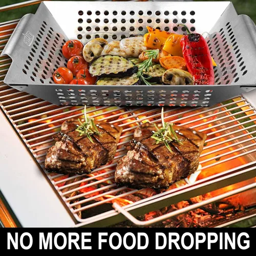Miniatura 2 de GRILLART Cesta de parrilla resistente y grande para parrilla al aire libre y verduras, cesta de parrilla de acero inoxidable, canasta duradera