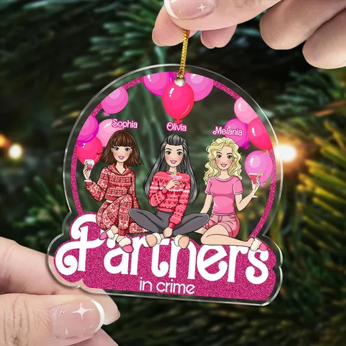 Miniatura 4 de Gossby Adorno de Navidad acrílico personalizado para parejas en el crimen, Navidad personalizada para 3 mujeres con diseño, nombre, recuerdo de 36