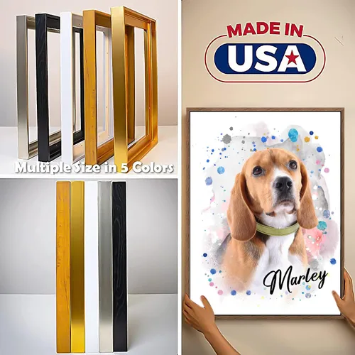 Miniatura 7 de Pintura de acuarela personalizada con retrato de perro y gato, impresiones en lienzo enmarcadas con tus fotos, arte de pared para decoración