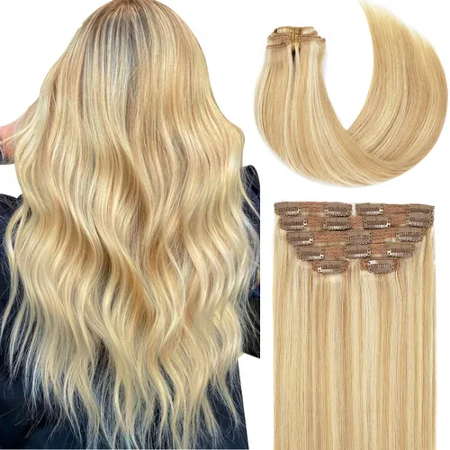 Miniatura 65 de Lacer Hair Glam - Extensiones de cabello humano con clip, sin costuras, color negro hueso, 4.33 oz, 7 unidades, 20 pulgadas, con clip de trama