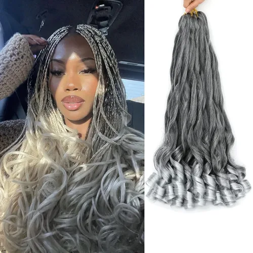 Miniatura 13 de Cabello rizado francés para trenzar, 8 paquetes, 16 pulgadas degradado, preestirado, previamente enrollado con extremos rizados, rizo de rebote
