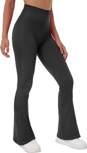 Miniatura 6 de MOSHENGQI Leggings acampanados acanalados para mujer, pantalones de yoga sin costuras de cintura alta