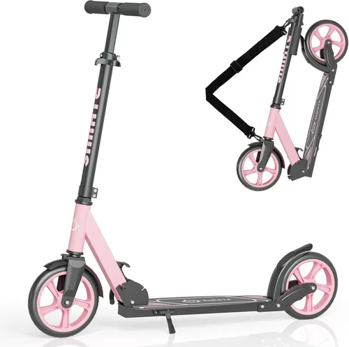 Miniatura 10 de SIMATE Patinete de impulso para niños, adolescentes y adultos, 4 alturas ajustables, ruedas grandes todo terreno de 8 pulgadas, plegable y ligero