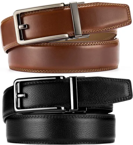 Miniatura 3 de CHAOREN - Cinturones de trinquete con clic para hombre, paquete de 2 - Cinturón de trinquete de cuero para hombre de 1 3/8" para vestir y casual