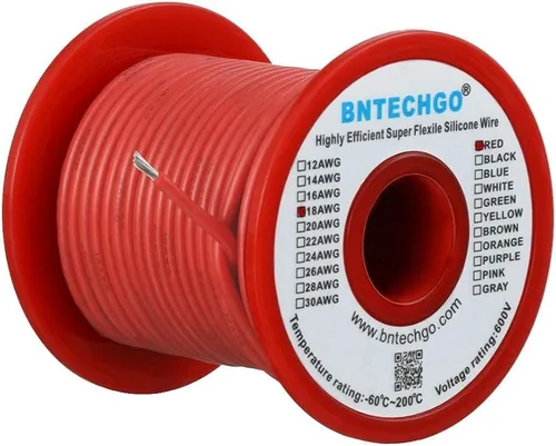 Miniatura 50 de BNTECHGO Carrete de alambre de silicona de calibre 16, rojo de 25 pies y negro, 25 pies, 2 cables separados, alambre de cobre estañado flexible