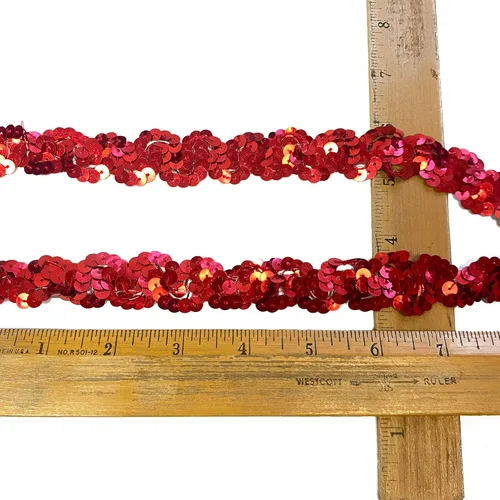 Miniatura 5 de Belagio Enterprises Sequin Trim de poliéster no elástico de 1 pulgada (rollo de 10 yardas) BQ-301-22 rojo Rojo - 22