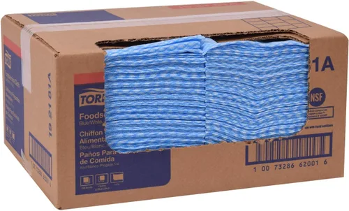 Miniatura 7 de Paño de cocina Tork 192181, pliegue 1/4, 1 capa, 13 pulgadas de ancho x 21 pulgadas de largo, azul/blanco (estuche de 1 caja, 240 paños)