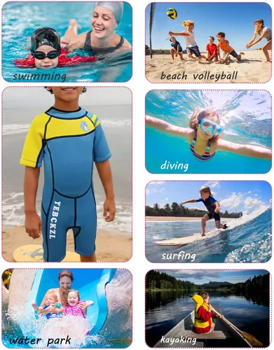 Miniatura 5 de Traje de neopreno con cremallera para niños y niñas, para mantener el calor en agua fría, buceo, surf, natación Azul