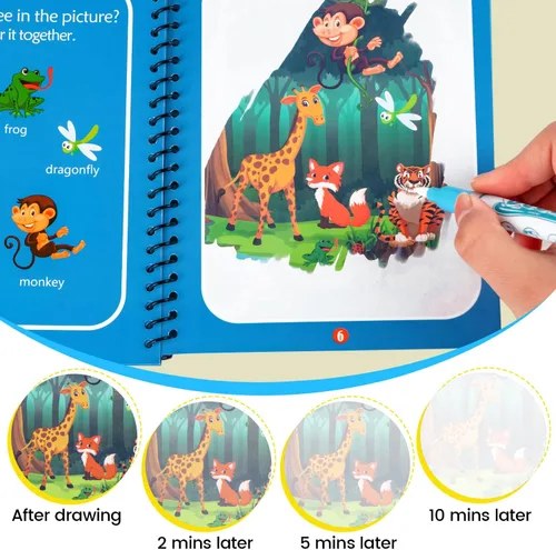 Miniatura 5 de Paquete de 8 libros para colorear con agua, libros reutilizables para pintar con agua con dinosaurios para niños pequeños, libro para colorear