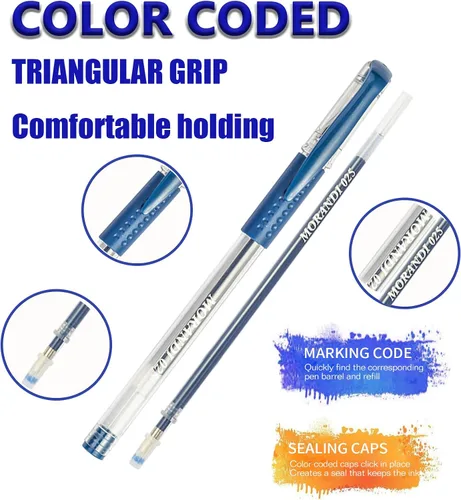 Miniatura 4 de Paquete de 48 bolígrafos de gel azules, 24 bolígrafos de gel de colores con 24 repuestos, 40% más de tinta para escribir suavemente para adultos