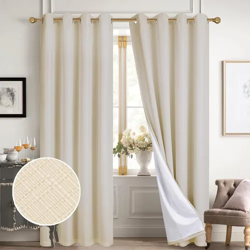 Miniatura 129 de Diraysid Cortinas 100% opacas de lino beige para dormitorio, con ojales, aislamiento térmico, cortinas de oscurecimiento de habitación