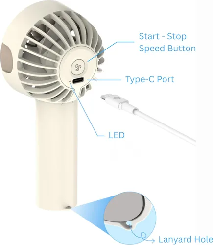 Miniatura 8 de MOVEX Mini ventilador de mano portátil recargable, 3 velocidades de refrigeración personal USB, ventilador de viaje ligero de bolsillo para verano