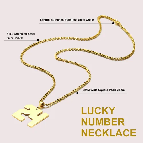 Miniatura 4 de Collar de Número Dorado para Hombre, Cadena de Acero Inoxidable con Colgante de Número para Atletas, Joyería Deportiva Personalizada para Niños