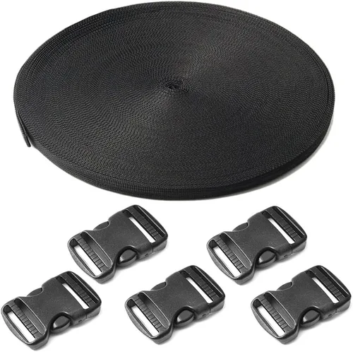 CooBigo Paquete de 5 Hebillas de liberación lateral de 3/4" ajustables dobles, 4.5 m de correa de nailon de 3/4" de PP para camping al aire libre,