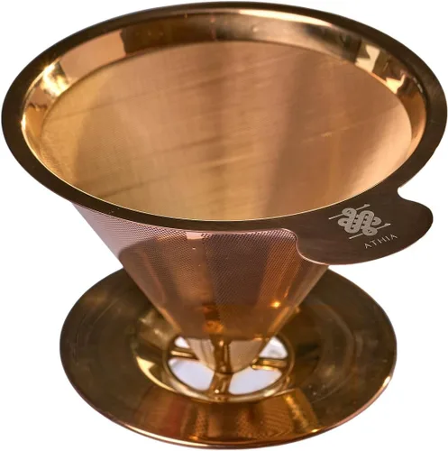 Miniatura 9 de ATHIA Golden Dripper - Filtro de café reutilizable de acero inoxidable sin papel para cafeteras de goteo, ecológico, fácil de limpiar, compatible