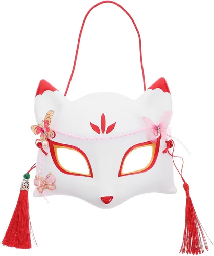 SEWACC Máscaras tradicionales japonesas, máscara de zorro de anime japonés, zorro, cosplay, Kabuki, media cara para Halloween, fiesta de máscaras,
