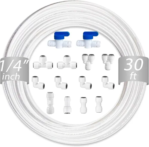 Miniatura 9 de NSF 1/4" y 3/8" Tubo de línea de agua y accesorios de conexión por empuje para filtro de agua de ósmosis inversa RO, 25 piezas de conectores + 30