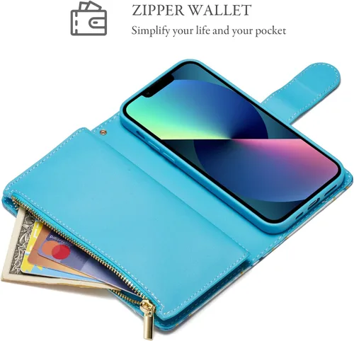 Miniatura 4 de UEEBAI Funda para iPhone 13 de 6.1 pulgadas, Cartera de piel sintética retro a prueba de golpes con función de soporte de ranuras para tarjetas
