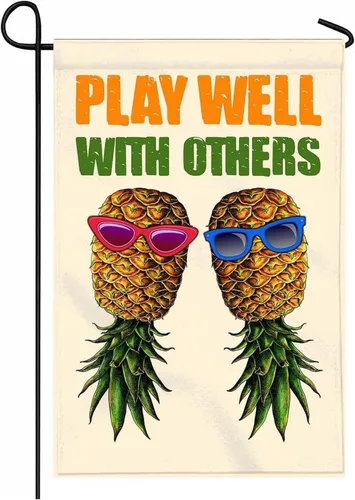Miniatura 4 de Paquete de 4 banderas de piña al revés – Pancartas de lino de doble cara de 12 x 18 pulgadas con texto en inglés "IF YOU KNOW & PLAY WELL WITH