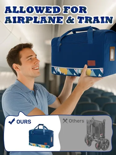 Miniatura 2 de EVER ADVANCED Vagón Cochecito de Viaje Plegable en Bolsa para 2 Niños y Carga, Vagón Plegable para Niños Pequeños con Toldo Extraíble, Arnés Zorro