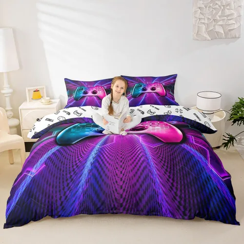 Miniatura 46 de Homewish Juego de ropa de cama de elefante, tamaño Queen, funda de edredón a rayas azules para niños y niñas, juego de funda de edredón de animales