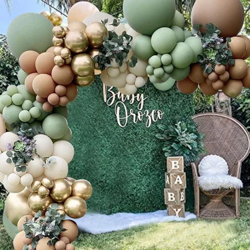 Kit de guirnalda de globos verde salvia, 163 piezas, látex natural, decoraciones de cumpleaños de bosque de safari en la selva, baby shower, fiesta