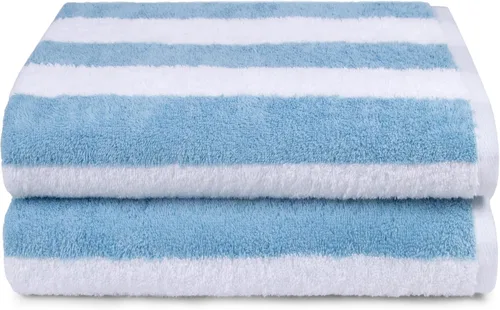 Miniatura 3 de Amazon Basics Soft & Absorbent Beach Towels, 100% Cotton, Cabana Stripe, Machine Washable, Quick Dry, Large 30" x 60", Sky Blue, 4-Pack