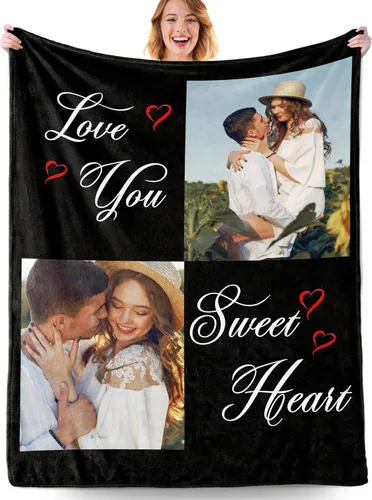 Miniatura 10 de Manta personalizada con fotos, manta personalizada con fotos con texto en inglés "I Love You", regalo de cumpleaños para novia, novio, esposa