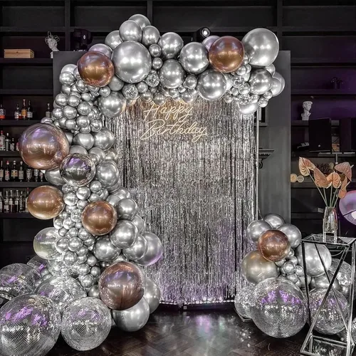 Miniatura 5 de FOTIOMRG Kit de arco de guirnalda de globos plateados metálicos de 110 unidades, globos plateados de látex cromados de 18, 12, 10, 5 pulgadas