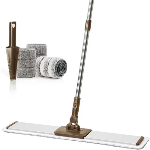 CQT Sistema de Limpieza de Trapeador de Piso de Microfibra Plana Comercial de 24 Pulgadas Húmedo Seco y Polvo para Madera Dura con 4 Almohadillas