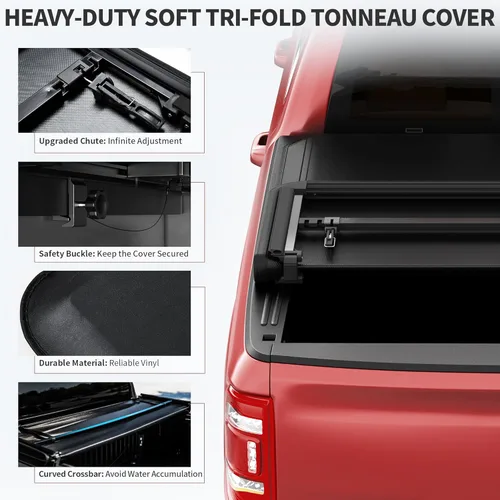 Miniatura 3 de oEdRo - Funda suave de triple pliegue para tonneau de camioneta de 5.2 pies, compatible con Chevy Colorado/GMC Canyon 2015-2025