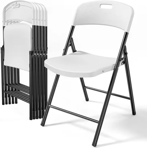 Miniatura 20 de Bonnlo Paquete de 2 sillas plegables de plástico negro, asiento portátil con marco de acero resistente para uso en interiores y exteriores, perfecto