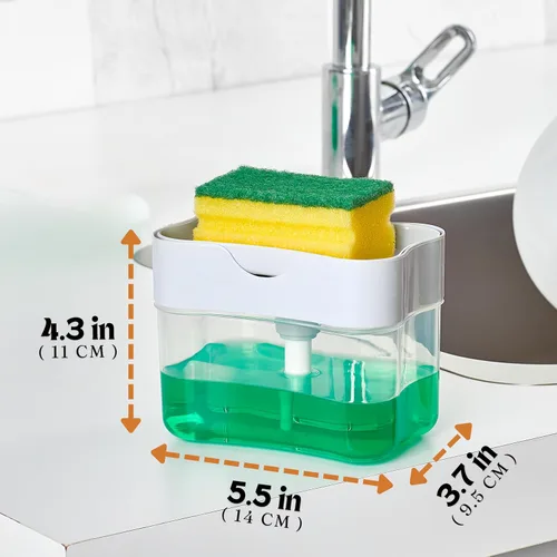 Miniatura 6 de HEFA Dispensador de jabón para platos y soporte de esponja para fregadero de cocina, dispensador de jabón para lavar platos, esponja para platos