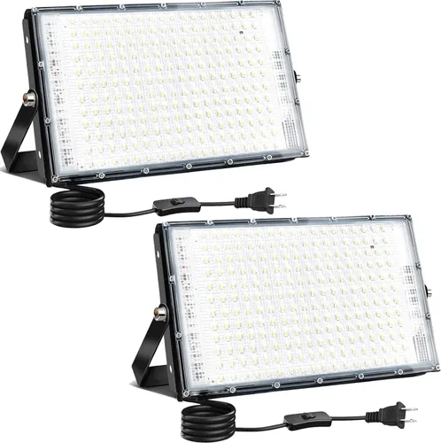 Miniatura 8 de Luz de inundación de 50 W para exteriores, paquete de 4 luces LED de 5000 lúmenes, 6500 K súper brillantes, enchufe para exteriores, luces