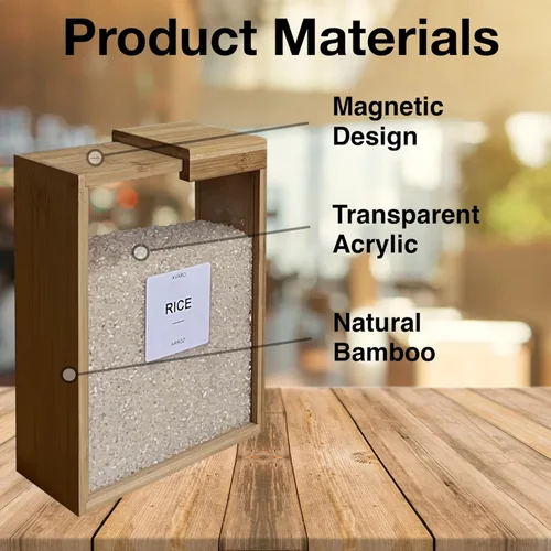 Miniatura 3 de AVARO Dispensador de alimentos – Dispensador de cereales de bambú de 2.2L para encimera y dispensador de arroz – Contenedores de almacenamiento