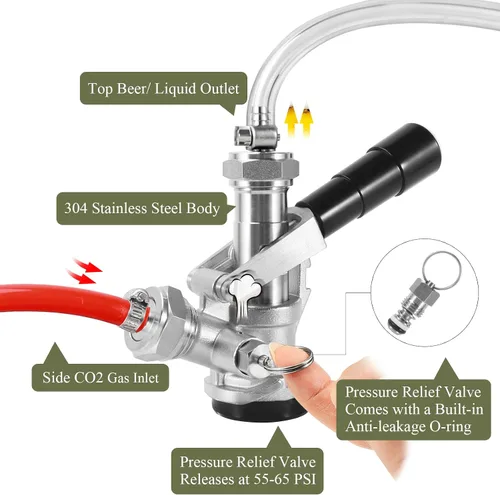 Miniatura 3 de All 304 Stainless Steel D System Keg Coupler, Beer Tap Coupler with 1/4’’ Beer Line Barb & 5/16’’ Gas Line Barb, Heavy Duty US D Sankey Coupler for