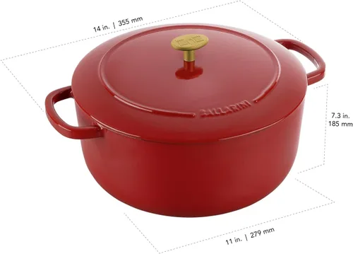 Miniatura 3 de BALLARINI Bellamonte Horno holandés redondo de hierro fundido de 7.5 cuartos de galón, color rojo pomodoro