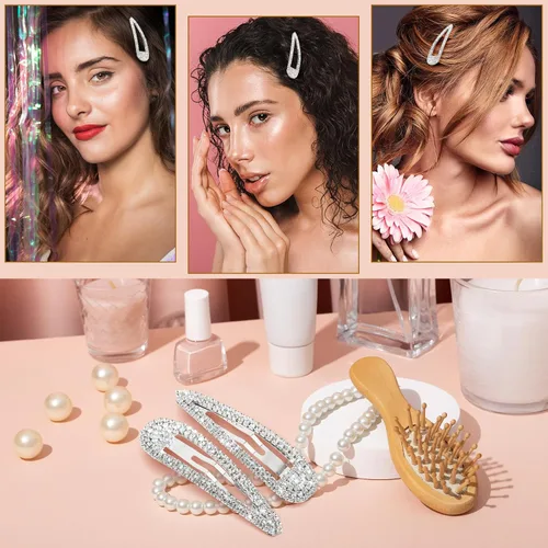 Miniatura 4 de WLLHYF 2 pinzas para el cabello con diamantes de imitación, horquillas de metal a presión, pasadores para el cabello con brillantina, pasadores