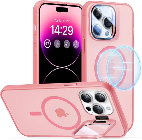 Miniatura 24 de Funda para iPhone 14 Pro, protección contra caídas de grado militar, compatible con MagSafe, soporte integrado y protector de lente de cámara, funda