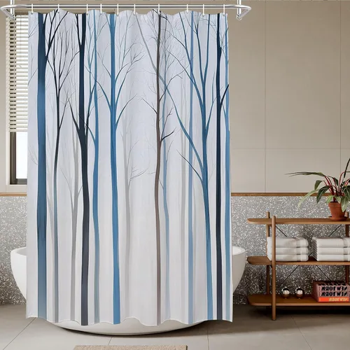 Miniatura 20 de TheBlackSpot Juego de cortinas de ducha de bosque rústico de granja, diseño botánico abstracto, abedul, naturaleza, juego de cortinas de baño