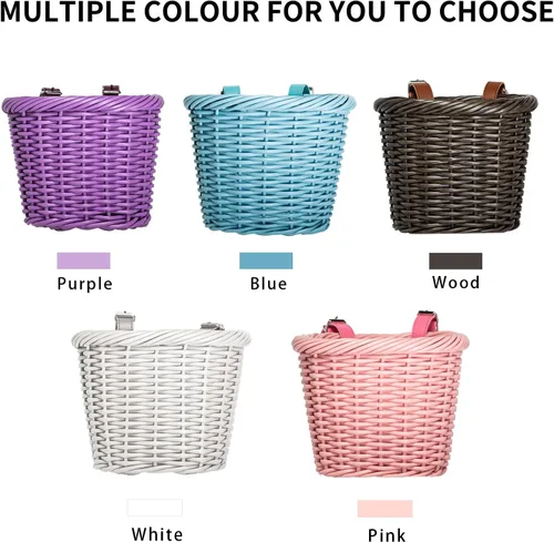 Miniatura 3 de MEGHNA Mini cesta tejida para bicicleta para manillar de bicicleta para niña y niño para scooter, varios colores Blanco
