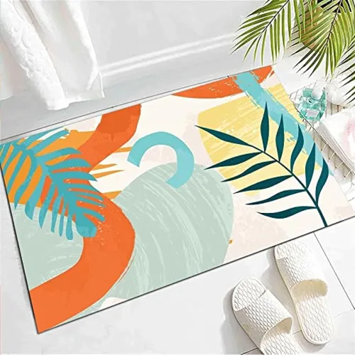 Miniatura 4 de Alfombra de área con diseño de dibujos animados en acuarela, estilo bohemio de mediados de siglo, con diseño de hojas de palmera tropicales, suave